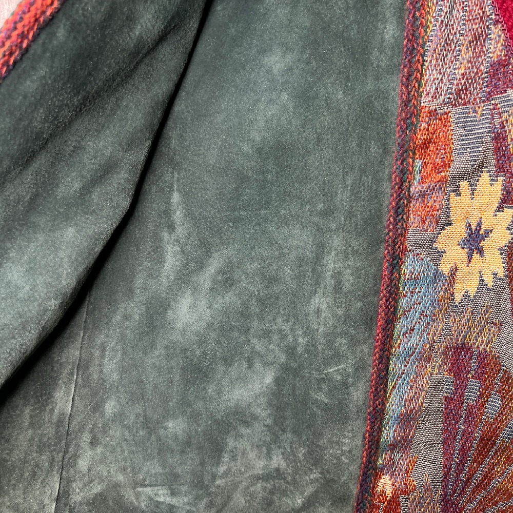 Vintage 80s Reggie Morton Tapestry Suede Vest Colonial Colorful Cottage Designer - Picture 4 of 5